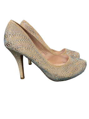 Crystal-Embellished Gold High Heel Pumps